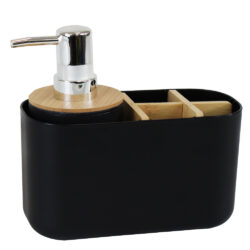 Organizador de banheiro de plástico c/ dispenser pump 280ml bambu preto - Mood