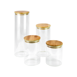 Pote em vidro redondo borossilicato c/ tampa bambu 1l - Global