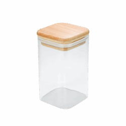 Pote em vidro borossilicato c/ tampa quadrada bambu 250ml - Global