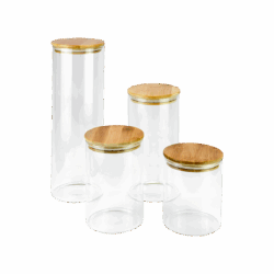 Pote em vidro redondo borossilicato c/ tampa bambu 1,3l - Global