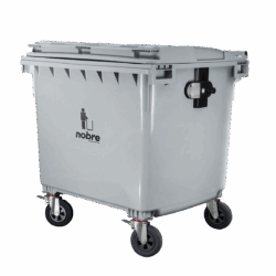 Coletora plastica 1100l. (s/ pedal, c/ rodas e engate p/ coleta mecanizada) cinza - Nobre